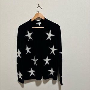 Neiman Marcus Black fuzzy open Cardigan with White Stars